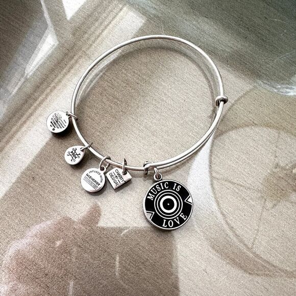 Alex & Ani "Music is Love" Silver-Tone Expandable Charm Bracelet - Picture 1 of 3